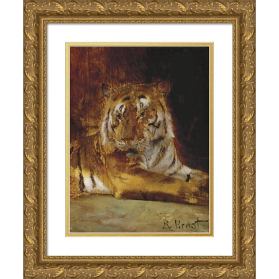 Rudolf Ernst 15x18 Gold Ornate Wood Frame and Double Matted Museum Art Print Titled - Tiger
