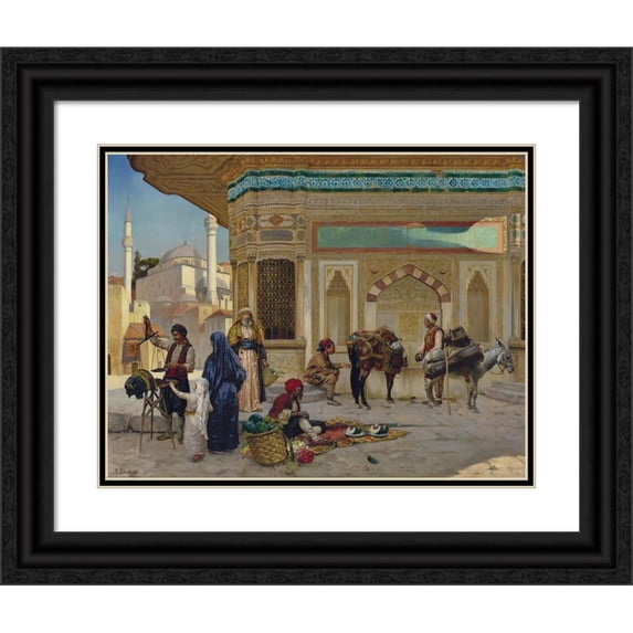 Rudolf Ernst 24x20 Black Ornate Framed Double Matted Museum Art Print Titled: The Fountain of Ahmed IIi, Istanbul (1892)