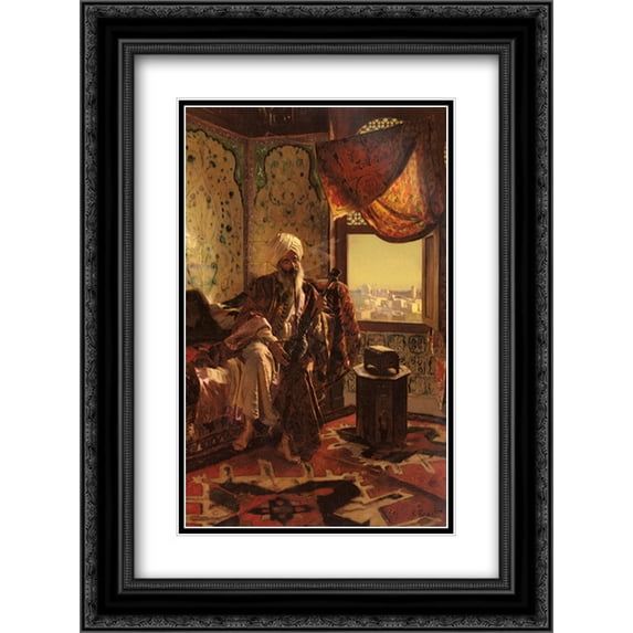 Rudolf Ernst 2x Matted 20x24 Black Ornate Framed Art Print 'Smoking The Hookah'