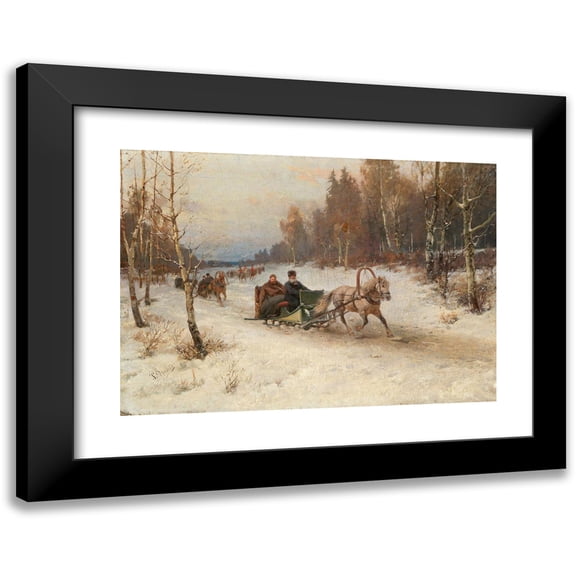 Rudolf Fedorovich Frentz 14x11 Black Modern Framed Museum Art Print Titled - Sleigh Ride in Winter
