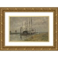thumbnail image 1 of Rudolf Höckner 24x17 Gold Ornate Framed and Double Matted Museum Art Print Titled - Sailboat in the Port of Schulau (1920), 1 of 4