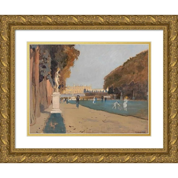 Rudolf Hellwag 18x14 Gold Ornate Wood Frame and Double Matted Museum Art Print Titled - Walking in the Palace Grounds