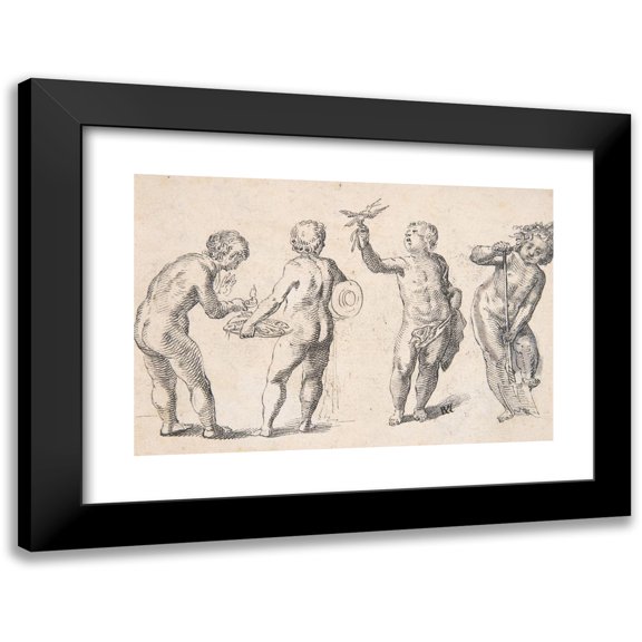 Rudolf Meyer 14x11 Black Modern Framed Museum Art Print Titled - Four Putti Representing the Four Elements (1605-38)