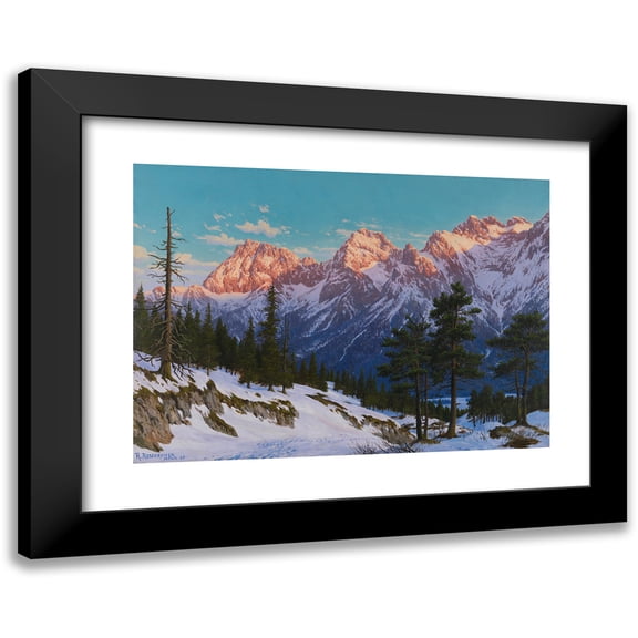 Rudolf Reschreiter 14x11 Black Modern Framed Museum Art Print Titled - Winter Evening Mood at Mittenwald (1935)