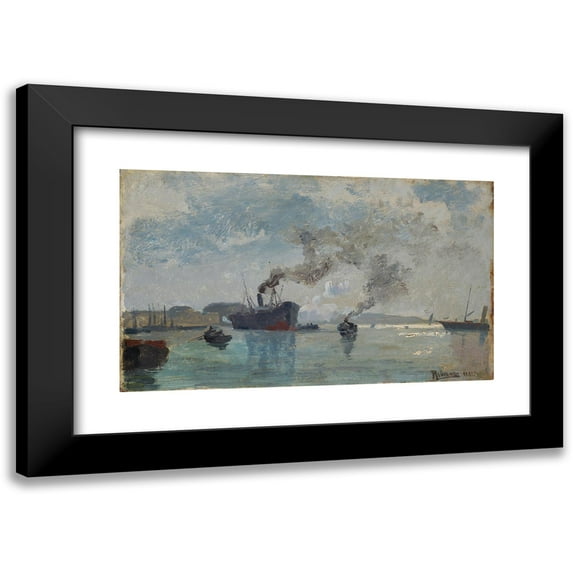 Rudolf Ribarz 14x10 Black Modern Framed Museum Art Print Titled - Ships in the Port (1882)