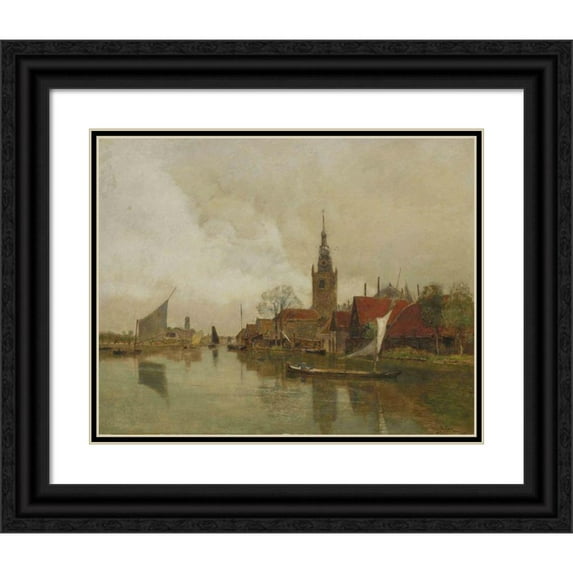 Rudolf Ribarz 14x12 Black Ornate Wood Framed Double Matted Museum Art Print Titled: Schie in Overschie in the Municipality of Rotterdam