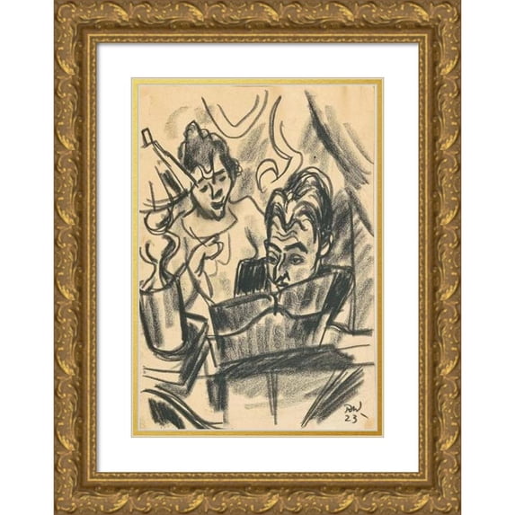 Rudolf Wacker 11x14 Gold Ornate Wood Frame and Double Matted Museum Art Print Titled - At the Piano (1923)