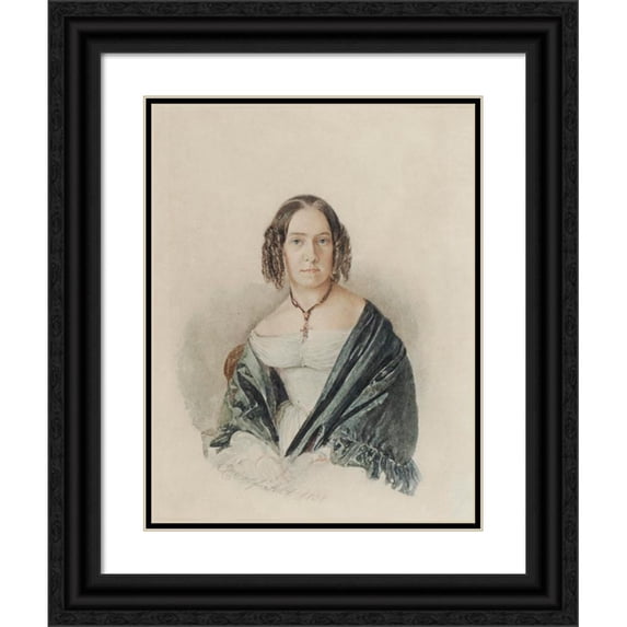 Rudolf von Alt 12x14 Black Ornate Wood Framed Double Matted Museum Art Print Titled: Damenportrat (1838)