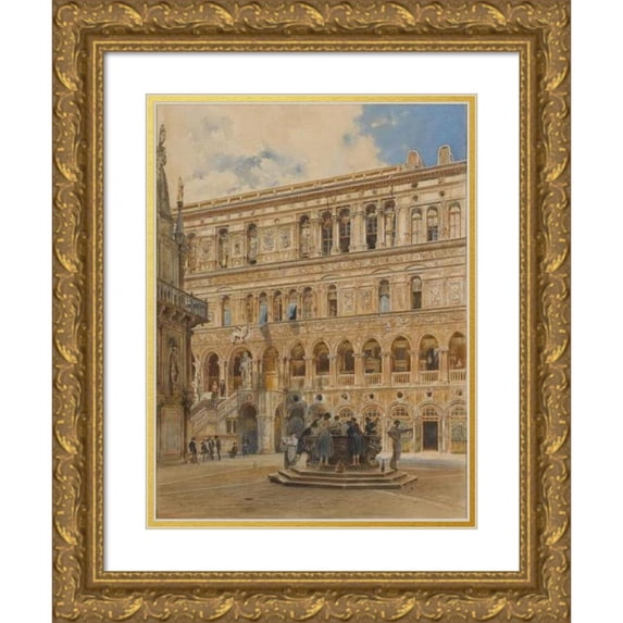 Rudolf von Alt 14x18 Gold Ornate Wood Frame and Double Matted Museum Art Print Titled - Courtyard of the Doge's Palace, Venice