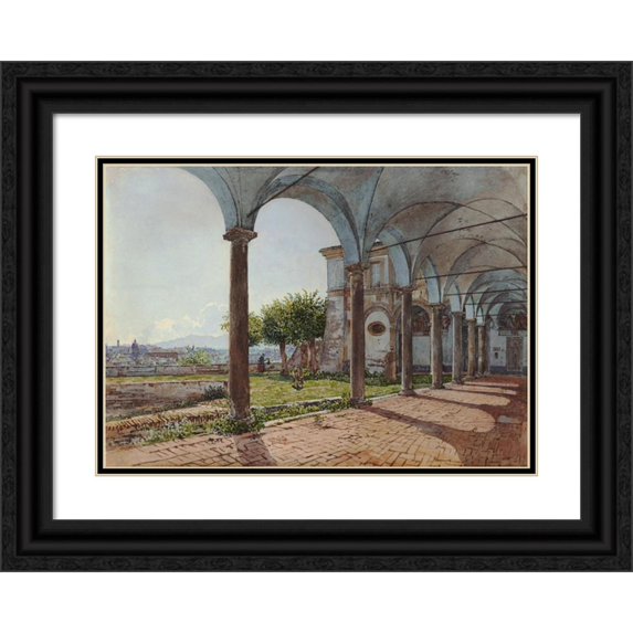 Rudolf von Alt 24x18 Black Ornate Framed Double Matted Museum Art Print Titled: View from Sant’Onofrio on Rome (1835)