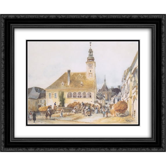 Rudolf von Alt 2x Matted 24x20 Black Ornate Framed Art Print 'The Town Hall in Modling'