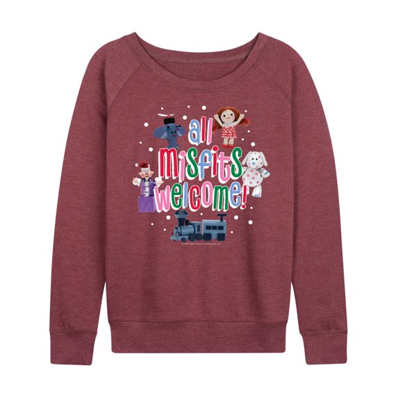 Rudolph The Red-Nosed Reindeer - All Misfits Welcome Women's Lightweight French Terry Wide Neck Long Sleeve Graphic Shirt