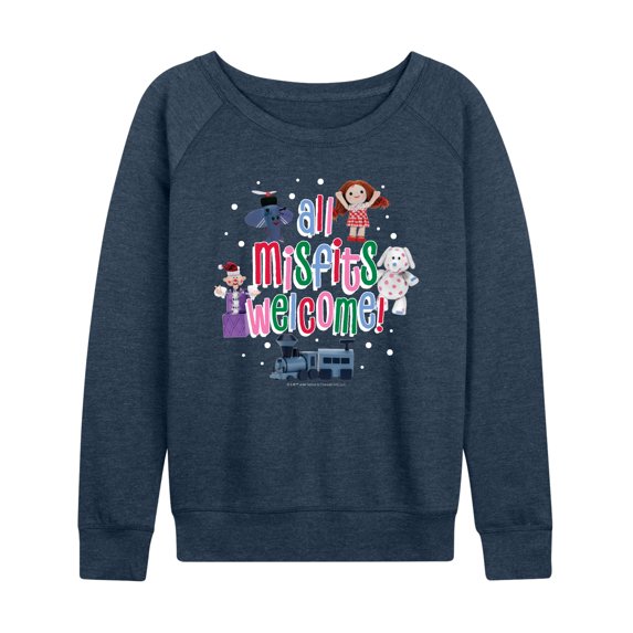 Rudolph The Red-Nosed Reindeer - All Misfits Welcome Women's Lightweight French Terry Wide Neck Long Sleeve Graphic Shirt