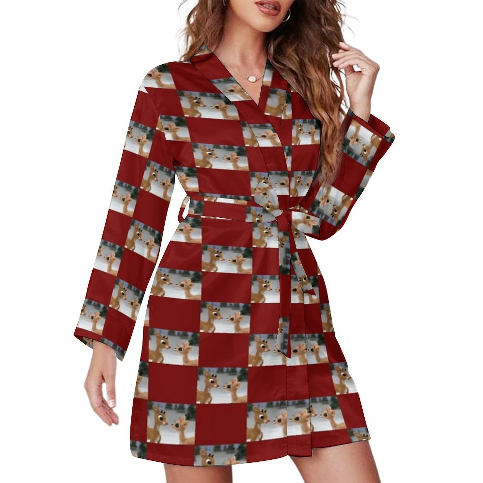 Rudolph And Clarice Night Robe Long Sleeve V Neck Robe With Belt Women ...