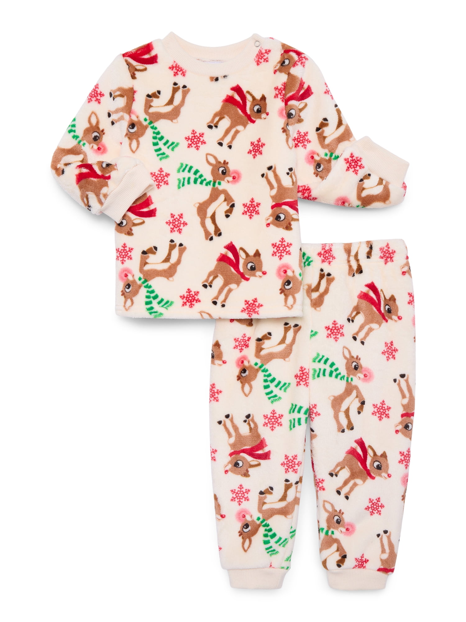 Christmas Rudolph Unisex Baby Print Plush Top and Pants Set, 2-Piece, Sizes Newborn-24M