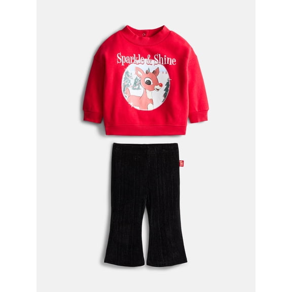 Rudolph Baby Girl Long Sleeve Graphic Mock Neck Crewneck with Flare Legging, Sizes 0/3M-24M