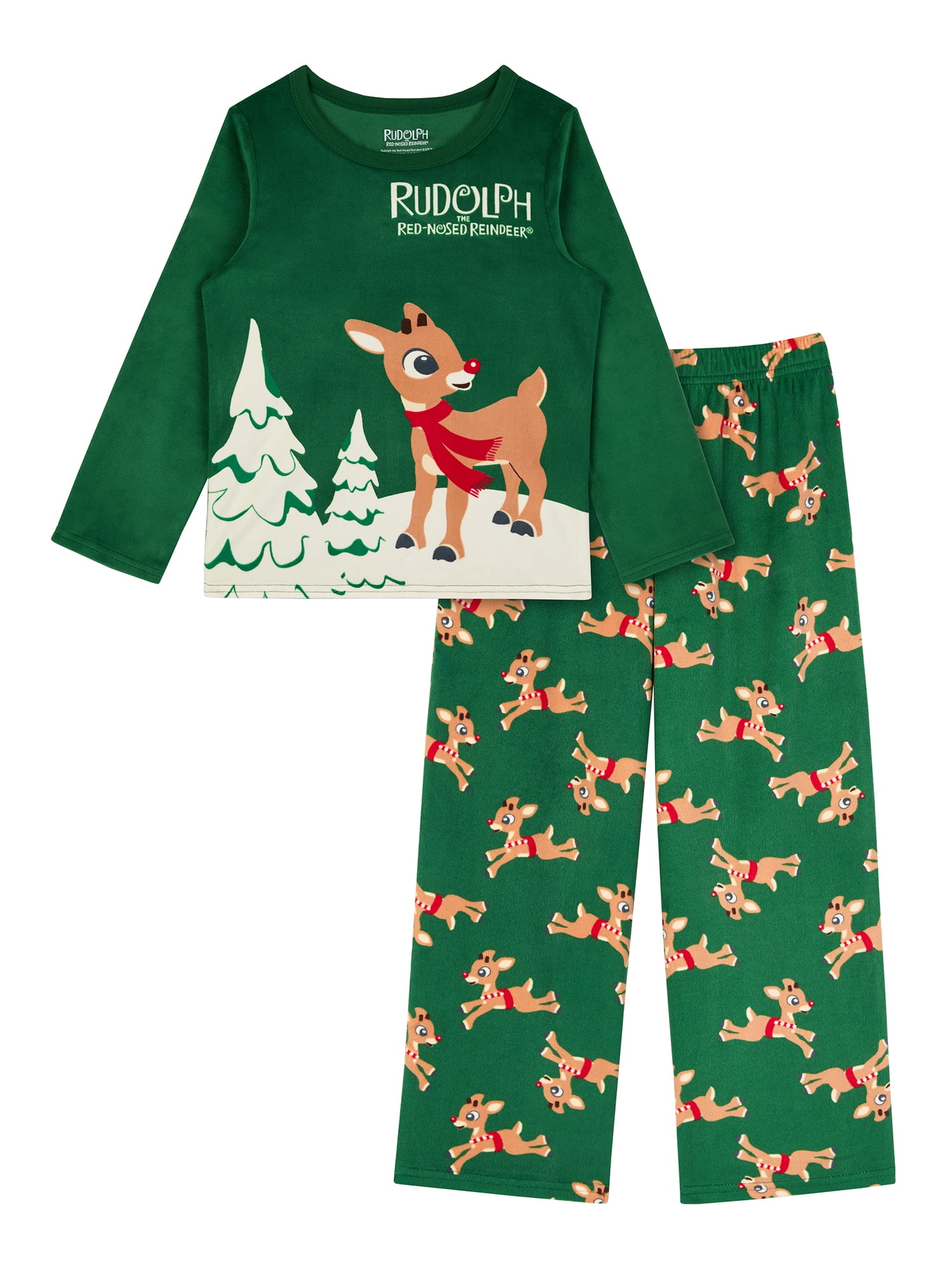 Rudolph Boys Long Sleeve Sleep Top and Pants Pajama Set, 2-Piece, Sizes 4-12