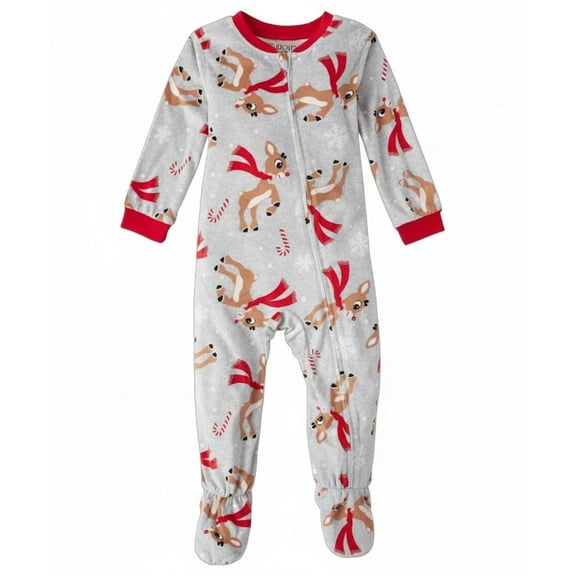 Rudolph Christmas Print Toddler Boy's Girl's Soft Footed Holiday Pajama Sleeper, Size 3T