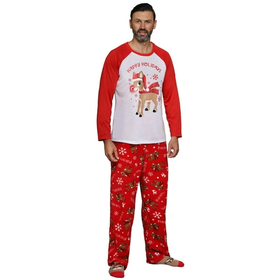 Rudolph Costume Matching Family Pajama Set Red Nose Included, Men, Size: Small