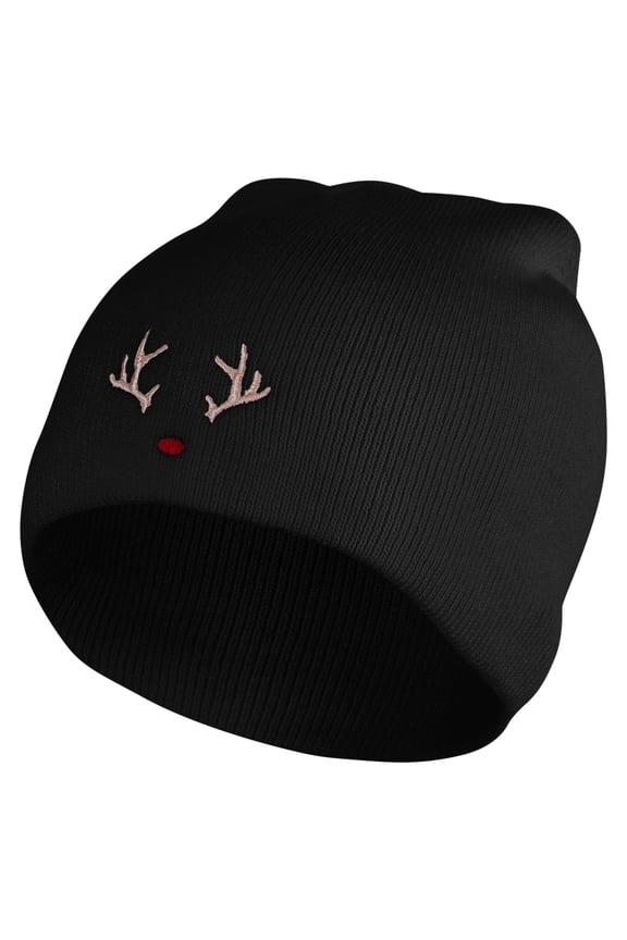 Rudolph Embroidered 8 inch Acrylic Short Blank Beanie - Black OSFM