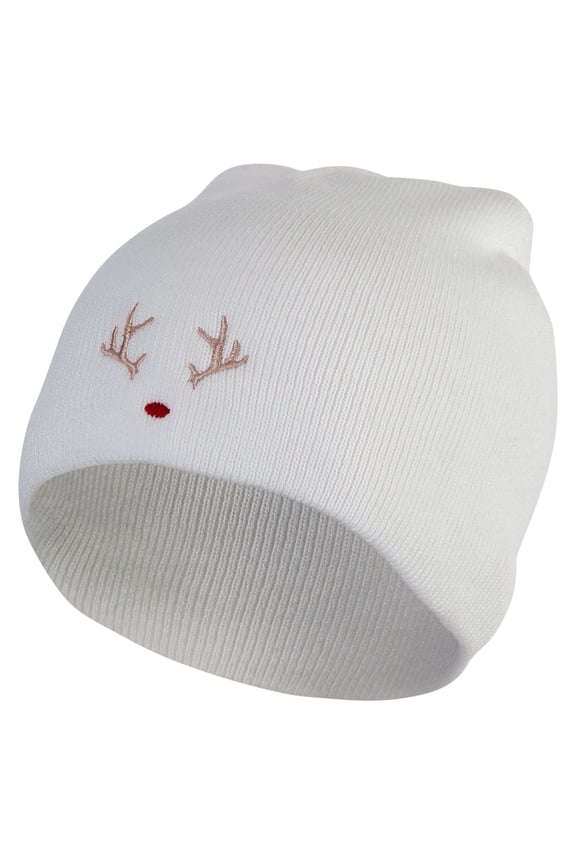 Rudolph Embroidered 8 inch Acrylic Short Blank Beanie - White OSFM