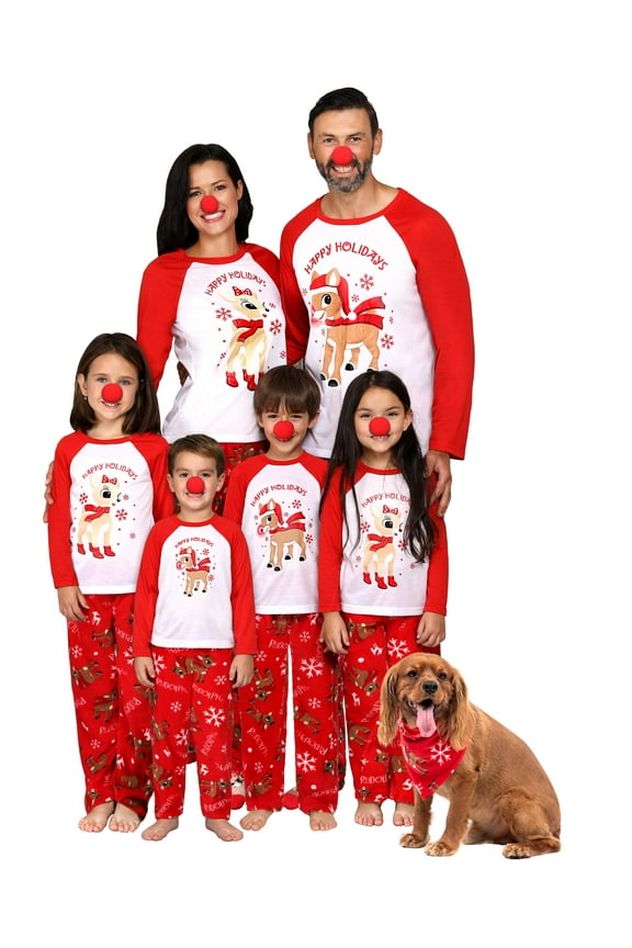 Family Pajama Set Holiday Sleepwear Red Nose Included, Pet, Size: 2X
