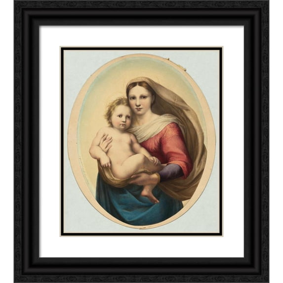 Rudolph Geudtner 15x17 Black Ornate Wood Framed Double Matted Museum Art Print Titled - Copy After Raphael's Sistine Madonna (19th Century)