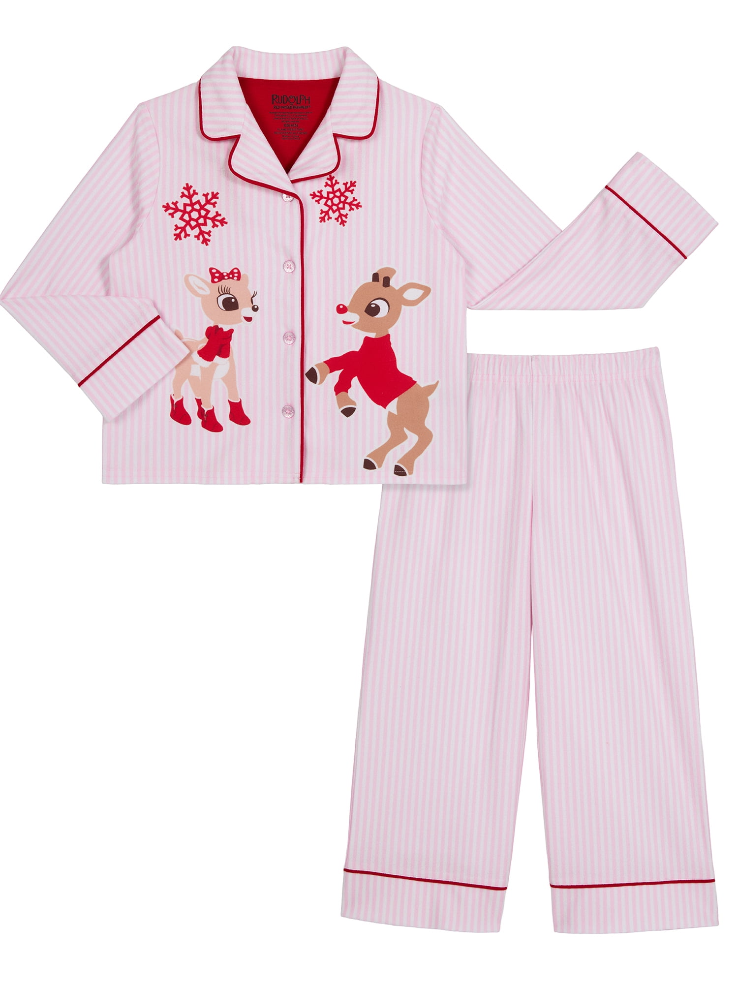 Rudolph Girls Button Front Top and Pant Pajama Set, 2-Piece, Sizes 4-12