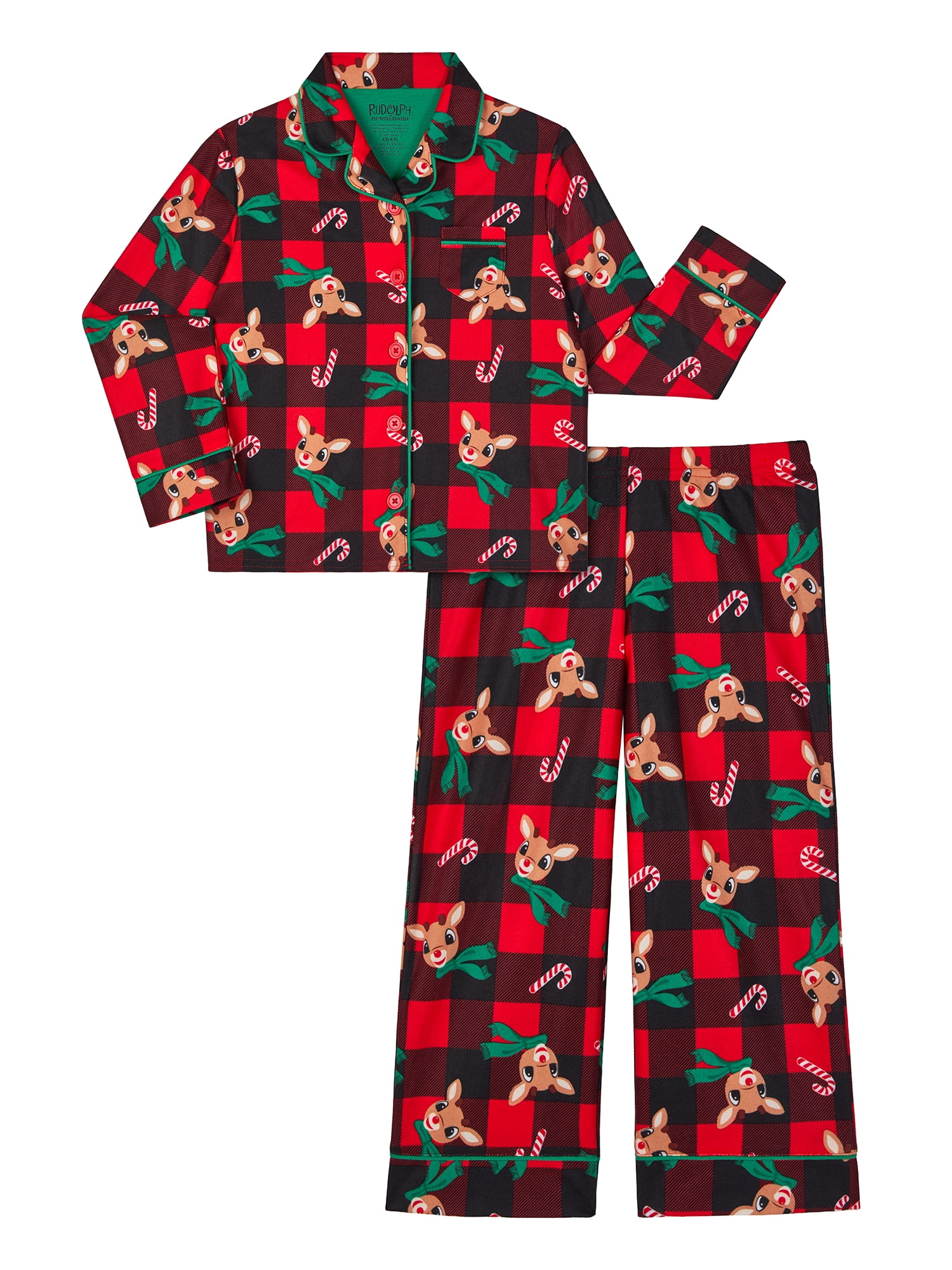 Rudolph Girls Notch Collar Top and Sleep Pants Pajama Set, 2-Piece, Sizes 4-16