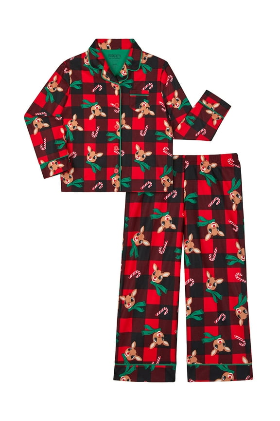 Rudolph Girls Notch Collar Top and Sleep Pants Pajama Set, 2-Piece, Sizes 4-16