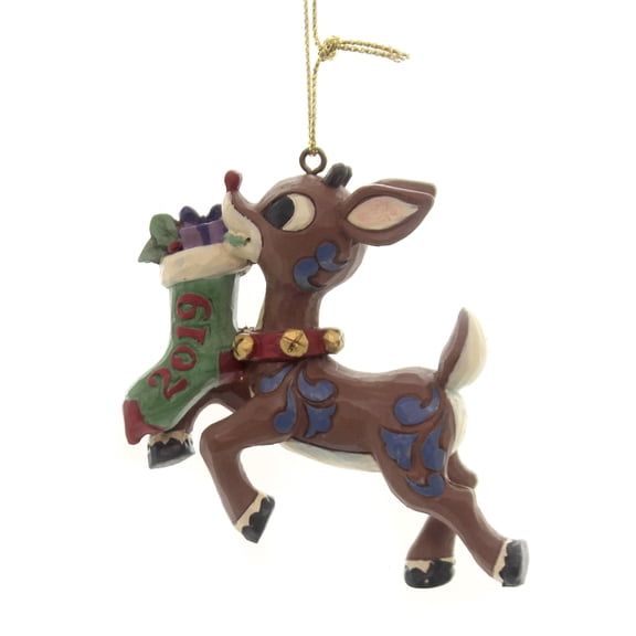 Rudolph Holding 2019 Stocking - 2.75 Inch, Polyresin - Ornament Dated 6004148