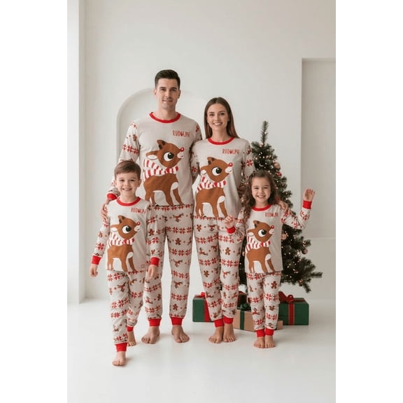 Rudolph Long Sleeve Pajamas Set, Reindeer Christmas Pajamas Family, Cartoon Christmas Matching Pajamas