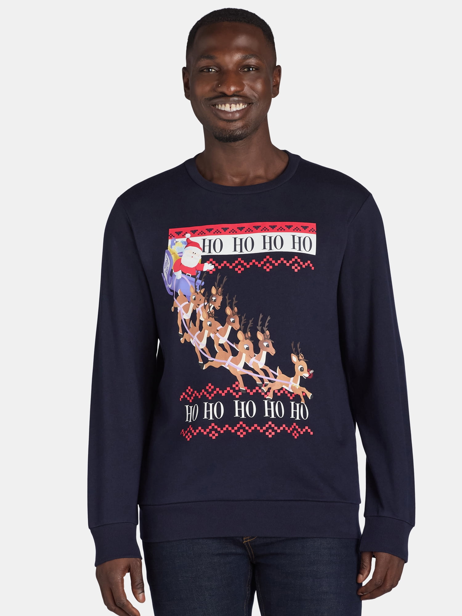 Rudolph Men's & Big Men's Ugly Christmas Guide My Sleigh Light Up Sweatshirt, Sizes S-3XL