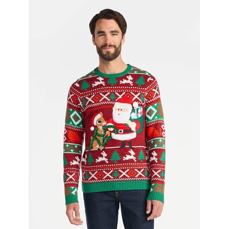Rudolph The Red-Nosed Reindeer Men's Santa Christmas Sweater, Midweight, Sizes S-3XL