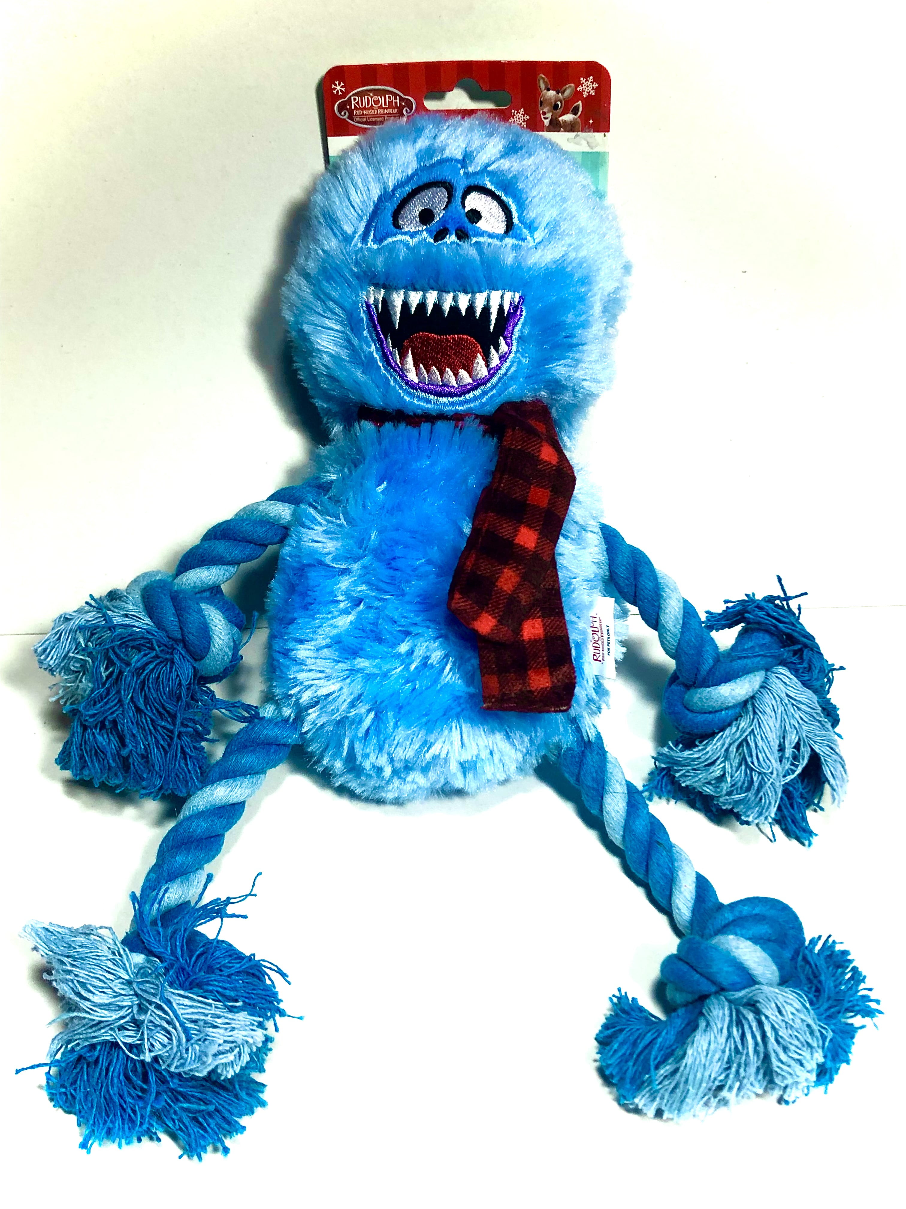 Rudolph Red Nosed Reindeer 12" Iced Blue Bumble Plush Rope Limb Squeaky Toy