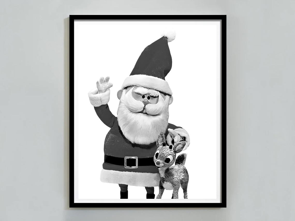 Rudolph The Red Nosed Reindeer Movie Poster, Black And White,