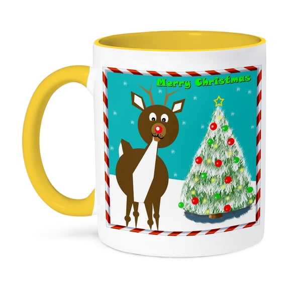 3dRose, Rudolph Reindeer, 15oz Two-Tone Yellow Mug
