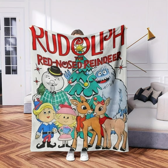Rudolph Reindeer Festival Blanket Soft and Warm, Suitable for All Seasons |   Vibrant Cartoon Pattern Design