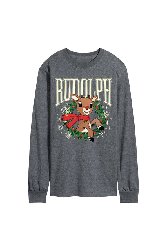 Rudolph - Rudolph Wreath Collegiate - Men's Long Sleeve Graphic T-Shirt