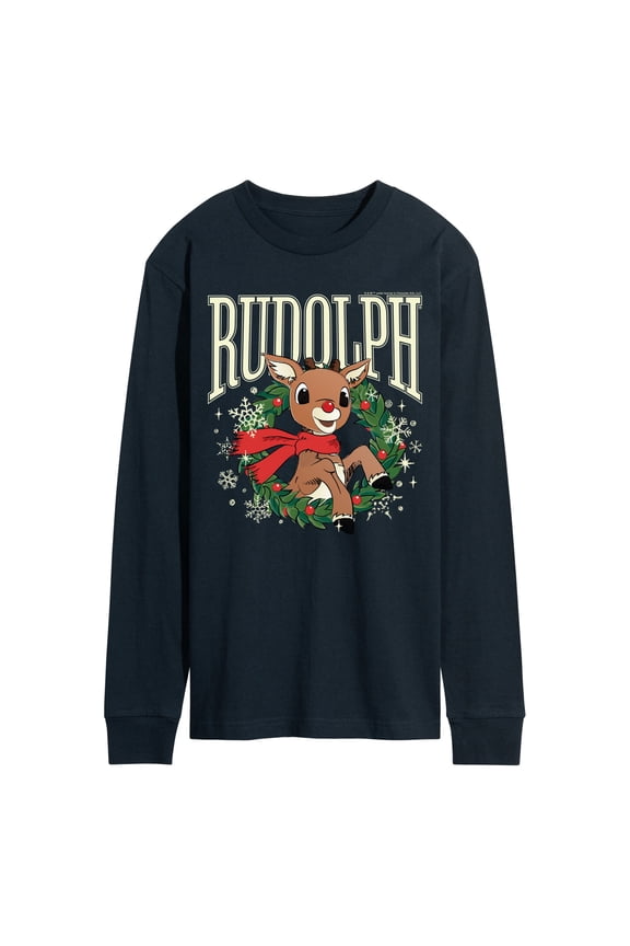 Rudolph - Rudolph Wreath Collegiate - Men's Long Sleeve Graphic T-Shirt