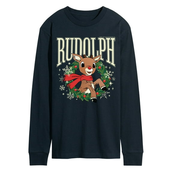 Rudolph - Rudolph Wreath Collegiate - Men's Long Sleeve Graphic T-Shirt