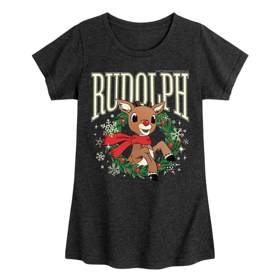 Rudolph - Rudolph Wreath Collegiate - Youth Girls Short Sleeve T-Shirt