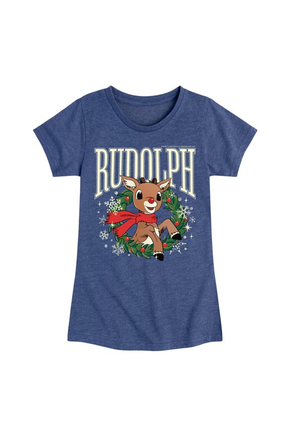- Rudolph Wreath Collegiate - Youth Girls Short Sleeve T-Shirt