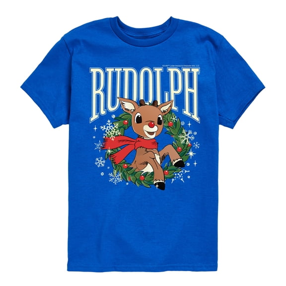 Rudolph - Rudolph Wreath Collegiate - Youth Short Sleeve Graphic T-Shirt
