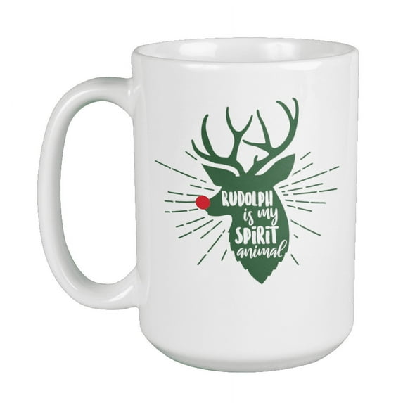 Rudolph Is My Spirit Animal With Reindeer Silhouette Print Funny Christmas Coffee & Tea Mug, Dinnerware, Utensils, Containers, Kitchen Items, Stocking Stuffers, Party Favors, And Supplies (15oz)