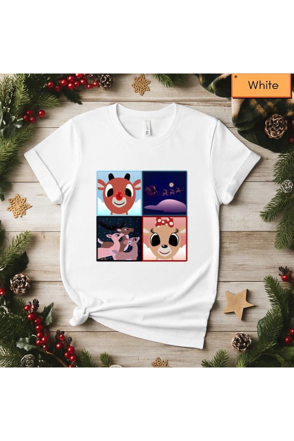 Rudolph Squares Retro Holiday Pattern Art Design Top Unisex T-Shirt, up to size 5XL