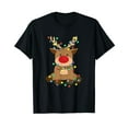 thumbnail image 1 of Rudolph Tangled Up In Christmas Tree Lights Holiday Reindeer T-Shirt Black Tee, 1 of 5