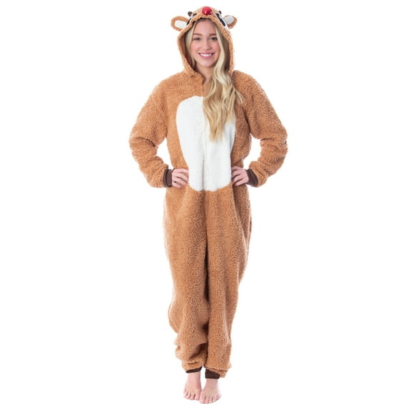 Rudolph The Red-Nosed Reindeer Adult Faux Shearling Union Suit Pajama Fleece One-Piece Footless Sleeper Sleepwear