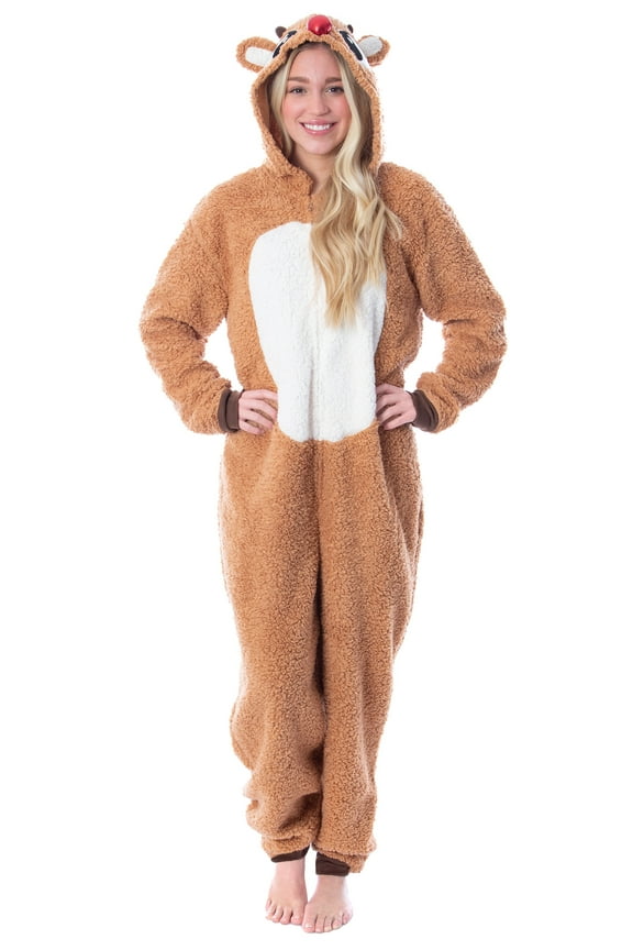Rudolph The Red-Nosed Reindeer Adult Faux Shearling Union Suit Pajama Fleece One-Piece Footless Sleeper Sleepwear