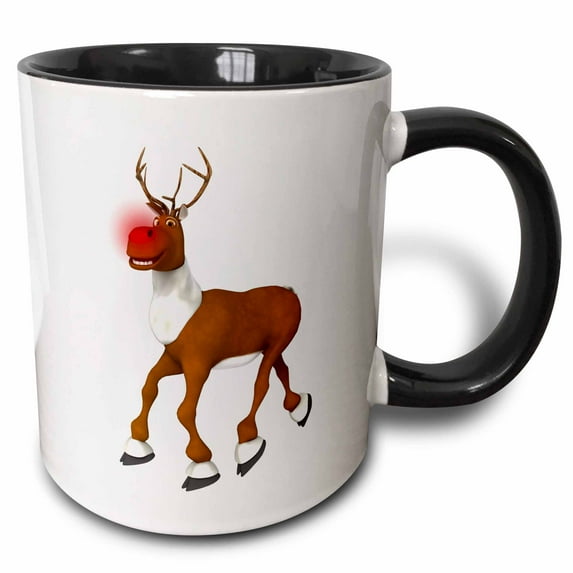 3drose, Rudolph the Red Nosed Reindeer Cartoon, 11oz Two-tone Black Mug